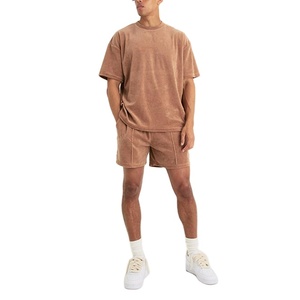 Camiseta de Cuello Redondo Oversize para Hombre con Diseño de Hombros Caídos, Material Personalizado de Alta Calidad, Conjunto de Moda de Dos Piezas, ¡Venta Caliente! - Product Image 2