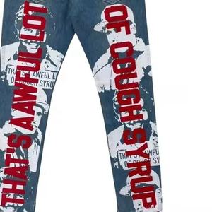 Pantalones Vaqueros de Mezclilla Estampados de Cintura Media Aloks COUGH SYRUP, Pantalones de Invierno para Hombre, Talla Grande, Estilo Hip-Hop, Tendencia de Moda, Tejido Grueso - Product Image 4