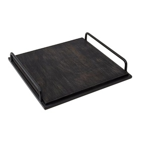 Bandeja decorativa de madera con acabado en nogal, muy vendida, para uso multipropósito, con asas de hierro, para uso en interiores y exteriores. - Product Image 5