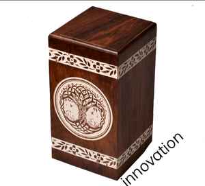 Antique Design <b>Wooden</b> Hand Carved Cremation <b>Urn</b> White Colour with Four Sides Border Leaf Funeral Supplies - Product Image 6