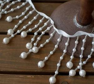 Elegant Pearl Bead <b>Trim</b>, Dangling Ivory Tassel Beaded <b>Trim</b>, Tubes <b>Fringe</b> <b>Trim</b> for Party Costumes, Home Lamp Shape Decor - Product Image 2