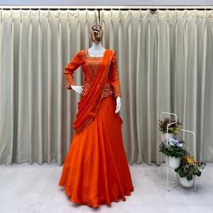 Lehenga Choli pour femme, design Bollywood, en chinon avec miroir véritable et broderie, exportateur de mode à prix de gros - Product Image 1