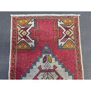 Vintage Turkish Rug Small 1.7x3.2 ft (52x98 Cm) Eco Friendly <b>Red</b> Patchwork <b>Wool</b> Rug with Latex Backing - Product Image 5