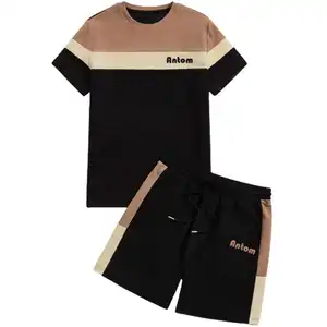 カスタムツーピースグラフィックTシャツTシャツショートセット夏の男性服2ピースパフプリントTシャツと男性用ショーツセット