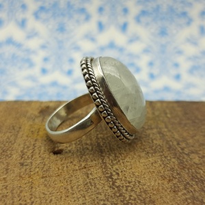 Forma ovalada auténtica piedra lunar arcoíris anillo bohemio piedra Natural plata esterlina 925 anillos artesanales hechos a mano - Product Image 3