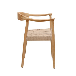 Sillas de comedor hechas de madera de teca con asientos de cuerda tejida en una combinación de acabados de color natural, ideales para su comedor. - Product Image 3