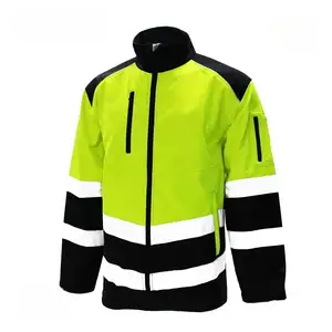 Uniforme de trabajo reflectante para hombres, chaqueta en capas de concha suave, con capucha de construcción de manga larga, alta visibilidad, multiusos