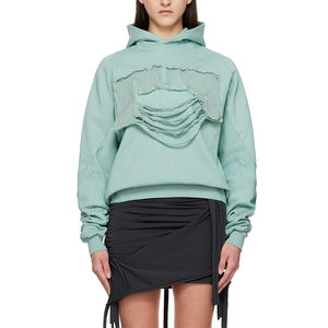 Sweat à capuche pour femme vintage bleu délavé à manches longues, coupe ample, broderie appliquée de haute qualité - Product Image 2