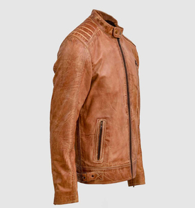 Nouvelle veste de moto décontractée en cuir véritable pour homme, col montant en toile, logo frontal, imperméable, respirante, vêtement d'extérieur - Product Image 6