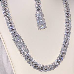 Cadena de Eslabones Cubanos de Joyería Fina, Collar con Moissanita VVS, Patrón Cruzado, Estilo Hip Hop, Calidad Premium, Unisex, Para Fiestas - Product Image 2