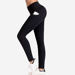 Taille haute haute Stretch bout à bout Gym Yoga pantalon dames Nylon Spandex entraînement serré Fitness Leggings élastique boucle latérale poche - Product Image 1