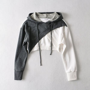 Womens winter crop hoodie breathable fleece fabric <b>drop</b> shoulder oversized style - Product Image 1