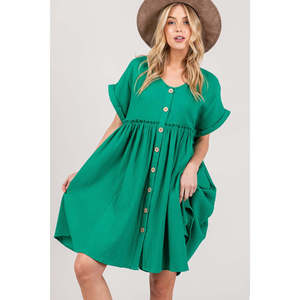 Abito Elegante da Donna SAGE + FIG con Bottoni e Maniche Corte, Vestito da Festa Personalizzabile con Logo, Vita Elasticizzata, Taglia XS, Prezzo Conveniente - Product Image 1