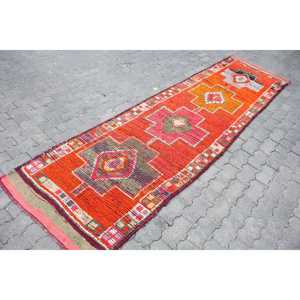 Turkish <b>Runner</b> Rug 2.8x10.5 ft, <b>Red</b> Plants & trees Vintage Wool Rug - Product Image 3