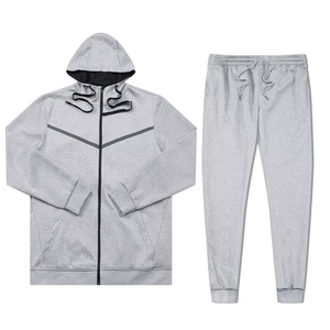 Chándal informal de dos piezas transpirable 100% algodón para temporada de invierno, ropa deportiva roja para correr con logotipo personalizado para hombre - Product Image 2