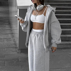Custom Two Piece Plain Sweat suits Baggy Blank Cotton <b>Oversized</b> Sports Hoodies and Jogger <b>Sweatpants</b> Sets Tracksuits for Women - Product Image 2