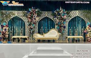 Designer Trending Wedding Stage Mehrab Back-<b>Frames</b> Gorgeous Wedding Golden <b>Arch</b> Type Panels Muslim Walima Stage Setup for Couple - Product Image 5