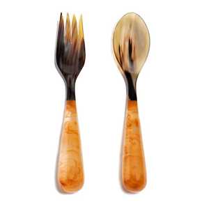 Ensemble de couverts en corne de buffle élégante-Ustensiles en corne naturelle polie pour manger par l'artisanat du croissant - Product Image 1