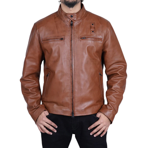 Autumn Winter Wear Men's Casual Vintage Breathable Zipper <b>Leather</b> <b>Jacket</b> For <b>Long</b> Sleeve Fashionable Palin <b>Jacket</b> - Product Image 1