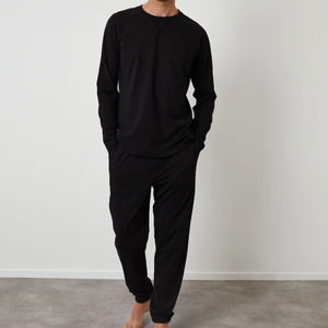 Set piyama katun dua potong untuk pria, kaos lengan panjang dan celana, Set piyama organik pakaian rumah kustom untuk pria - Product Image 1