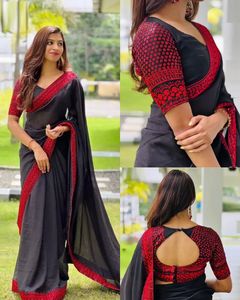 Sari de Seda Negro Exclusivo de Diseñador para Bodas y Fiestas con Bordado de Lentejuelas para Mujer, Proveedor de Surat - Product Image 5