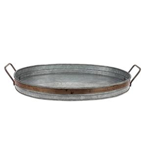 Bandeja DE SERVICIO DE Metal galvanizado de forma ovalada para el hogar, fiesta de boda, mesa, comida y bebidas, bandeja para servir con asas - Product Image 2