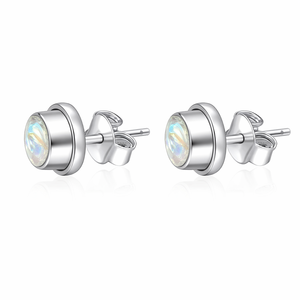 Pendientes Románticos de Plata de Ley con Baño de Rodio y Piedra Lunar Arcoíris Natural, con Engaste de Bisel, Regalo para Compromiso, Boda o Aniversario - Product Image 3
