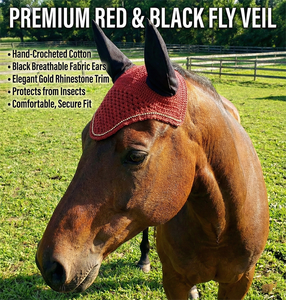 Velo antimoscas de ganchillo color granate con ribete de diamantes de imitación dorados, cubre orejas negros, gorro ecuestre hecho a mano, acolchado suave, de alta calidad para - Product Image 4