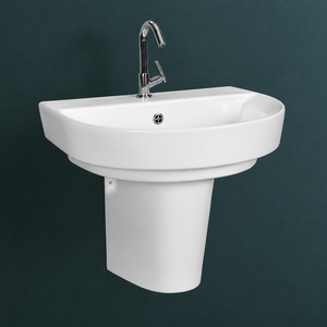 Lavabo de Pedestal Rectangular Cromado SOBER SET con Montaje en Pared, Grifo Monomando de Palanca, Diseño Minimalista, 12L - Product Image 2
