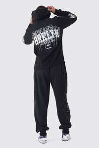 Conjunto de 2 Piezas de Ropa Urbana Y2K con Logotipo Personalizado, Sudadera Extra Grande de 400 g/m² con Bolsillo Tipo Canguro y Pantalones Deportivos Gruesos - Product Image 3