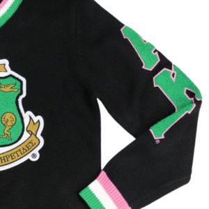 AKA maglione con scollo a V nero HBCU greco abito da confraternita ricamato con cresta rosa strisce verdi stile College abbigliamento greco lettera - Product Image 5