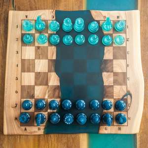 <b>Wooden</b> Resin <b>Chess</b> <b>Board</b> with Pieces | Best Finish Handmade Quality | Bulk Wholesale Factory - Product Image 1