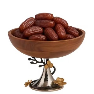 Wooden Date Bowl with Silver Stand Golden Floral <b>Islamic</b> Dessert Tray for Eid Ramadan <b>Gift</b> Party - Product Image 1