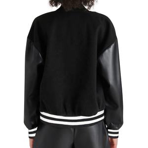 Custom Luxury <b>Cashmere</b> Leather Bomber Jacket Heavy Weight Wool Embroidery Chenille Button up Quilted Lining Jacket for Men - Product Image 3