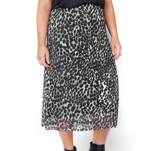 Falda de malla gris con estampado de animales Falda de mujer de talla grande Longitud MIDI 100% algodón Forro de malla Hecho de una cómoda tela de Jersey