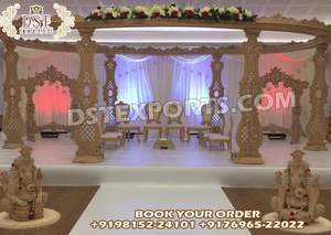 Décoration de mariage indienne, grand mandap en bois, magnifique décoration de mandap, mandap en bois sculpté pour mariage intérieur, Vedika Mandap NZ - Product Image 3