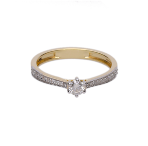 14K <b>Gold</b> Solitaire Engagement <b>Ring</b> with 0.33CTW Natural Round Diamond Center and Pave-<b>Set</b> Diamond Band in Elegant Classic Design - Product Image 2