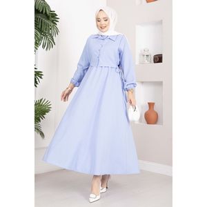 ชุดเดรสลายทางพร้อมเสื้อคลุมสำหรับฤดูใบไม้ผลิ/ฤดูร้อน สีฟ้าอ่อน - Product Image 4