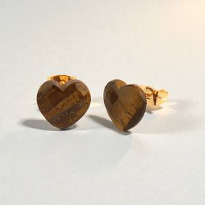 Elegant Heart Shaped <b>Stud</b> <b>Earrings</b> for Women Tiger Eye Faceted Stone Gold Plated <b>Fashion</b> Moissanite Jewelry Gift for Her - Product Image 1