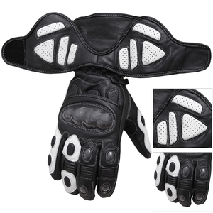 Motorbike Racing Black & White Genuine Cowhide Leather Sports Gloves Waterproof Motorcycle Auto Racing Wear Gloves For Unisex - Product Image 2