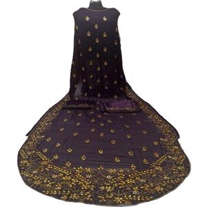 Conjunto de Novia Somalí de Jacquard Tejido Ecológico de Diseño, 3 Piezas, Garbasar Gogra, Tejido de Terciopelo con Trama, Colores Sólidos, Personalizado - Product Image 1