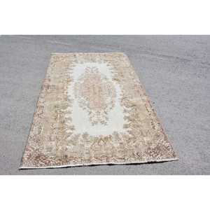 Vintage Rug, Large 5.3x9.2 ft Turkish Rug, <b>Brown</b> Abstract <b>Wool</b> Rug - Product Image 1
