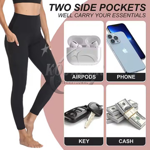 Leggings de sport et de yoga pour femmes, taille mi-haute, respirants, pleine longueur, en polyester doux, avec poche, pour la gym et le fitness, personnalisables en gros - Product Image 2