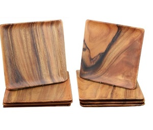 Platos de cena de madera de acacia de fácil limpieza, platos de madera maciza ovalados irregulares, Juego de 4 platos de cocina seguros para servir - Product Image 4