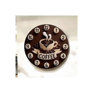 50cm <b>Silent</b> Wooden <b>Wall</b> <b>Clock</b> with Embossed Coffee Print Pattern Colorful Gift Idea - Product Image 2