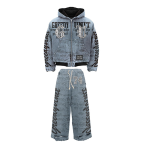 Ensembles tendance de sweat-shirts et de pantalons de survêtement pour hommes, sweats à effet délavé à l'acide - Product Image 3