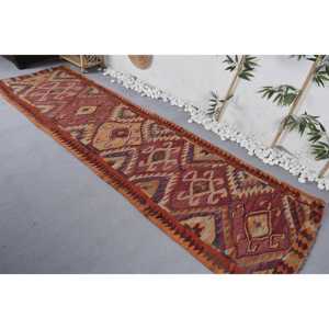 Vintage <b>Runner</b> Rug, 2.8x10.3 ft Turkish Rug, <b>Red</b> Camouflage Wool Rug - Product Image 4