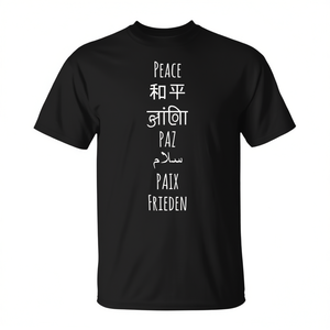 T-shirt sans manches multilingue « Peace World Languages » – Vêtements promotionnels pour la paix mondiale - Product Image 2
