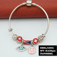 Bracelet jonc en argent sterling 925 plaqué rhodium fait main avec breloque suspendue, zircon cubique, tendance moderne, cadeau de fête
