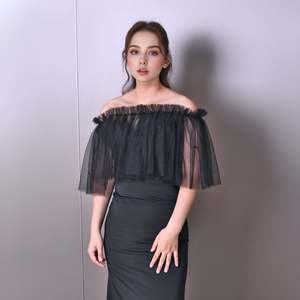Bridella VG112-W-1 <b>Black</b> Pearl & Mesh <b>Shawl</b> & Scarf with Soft Drape and Warm Wrap for Weddings Proms Formal Events - Product Image 4
